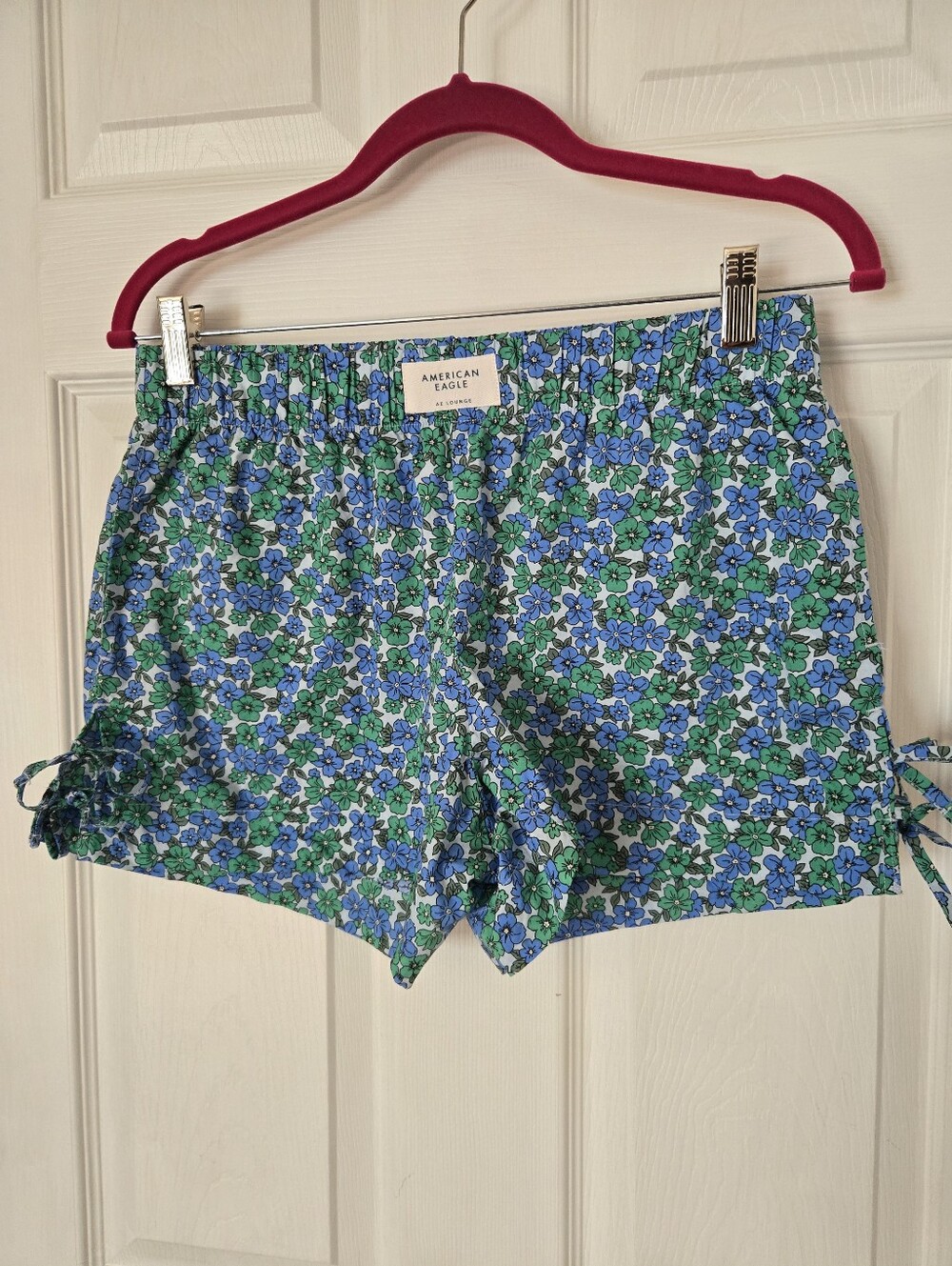 American Eagle Side-Tie Boxer Short Floral Shorts Blue & Green XS